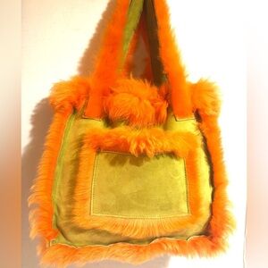 Fashion bag Shearing leather with faux fur shoulder handbag